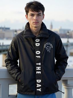 Bewakoof - Air 1.0 Men's Black Graphic Printed Oversized Windcheater Jacket