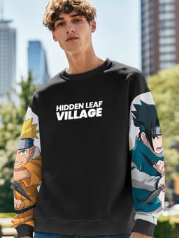 Bewakoof - Naruto Men's Black & White Graphic Printed Oversized Sweatshirt