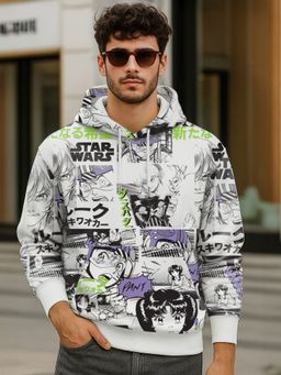 Bewakoof - Official Star Wars Men's White All Over Printed Oversized Hoodies