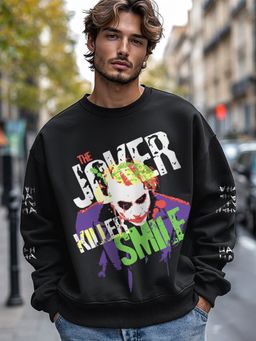 Bewakoof - Official DC Men's Black Joker Smile Graphic Printed Oversized Sweatshirt