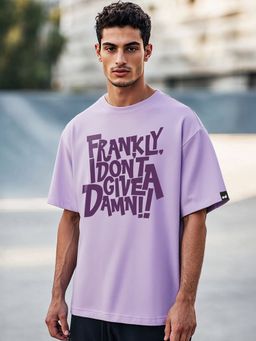 Bewakoof - Men's Purple Don't Give Damn Typography Oversized T-shirt