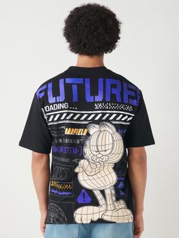 Bewakoof - Official Garfield Men's Black Future Graphic Printed Oversized T-shirt