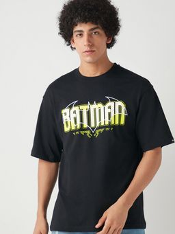 Bewakoof - Official DC Men's Black Batman Typography Oversized T-shirt