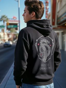 Bewakoof - Men's Black House Of Dragon Graphic Printed Oversized Hoodies