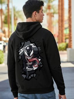 Bewakoof - Official Marvel Men's Black Venom Street Graphic Printed Hoodies