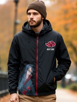Bewakoof - Air 1.0 Naruto Men's Jet Black Itachi Graphic Printed Oversized Windcheater Jacket