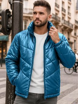Bewakoof - Men's Teal Blue Oversized Puffer Jacket