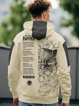 Bewakoof - Official Marvel Men's Beige & Black Graphic Printed Oversized Hoodies