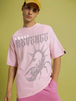 Bewakoof - Men's Pink Sweet Revenge Graphic Printed Oversized T-shirt