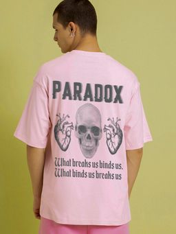 Bewakoof - Men's Pink Paradox Graphic Printed Oversized T-shirt
