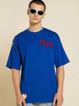 Bewakoof - Official Disney Men's Blue Mickey Graphic Printed Oversized T-shirt
