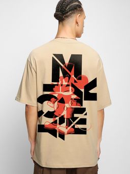 Bewakoof - Official Disney Men's Ginger Root Mickey Graphic Printed Oversized T-shirt