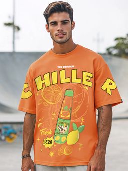 Bewakoof - Men's Caramel Orange Chiller Graphic Printed Oversized T-shirt