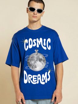 Bewakoof - Men's Blue Cosmic Dreams Graphic Printed Oversized T-shirt