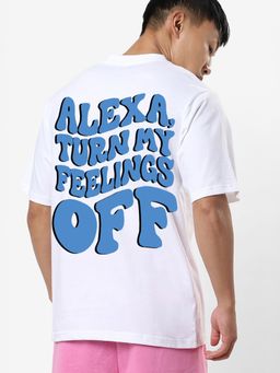 Bewakoof - Men's White Alexa Typography Oversized T-shirt