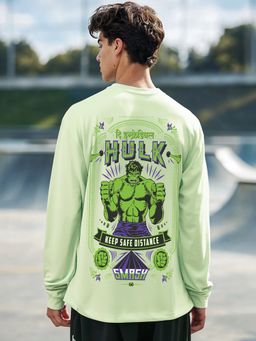 Bewakoof - Official Marvel Men's Green Hulk Truck Graphic Printed Oversized T-shirt