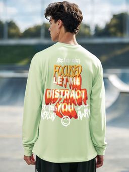 Bewakoof - Men's Green Focused Typography Oversized T-shirt