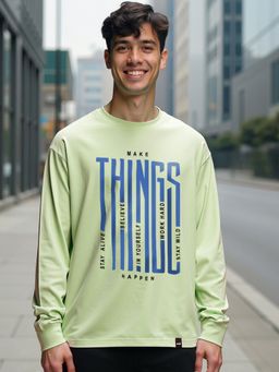 Bewakoof - Men's Green Things Typography Oversized T-shirt