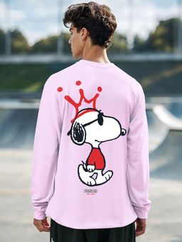 Bewakoof - Official Peanuts Men's Purple Snoopy King Graphic Printed Oversized T-shirt