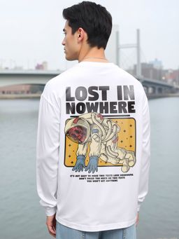 Bewakoof - Men's White Lost In Nowhere Graphic Printed Oversized T-shirt