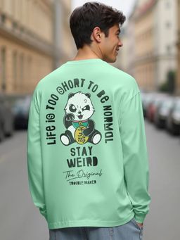 Bewakoof - Men's Green Stay Real Graphic Printed Oversized T-shirt