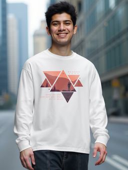 Bewakoof - Men's White Wander Geometry Graphic Printed Oversized T-shirt