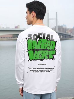 Bewakoof - Men's White Introvert Typography Oversized T-shirt