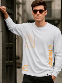 Bewakoof - Men's White Rasengan Graphic Printed Oversized T-shirt