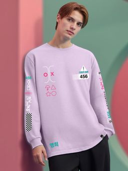 Bewakoof - Official Squid Game Men's Purple Hide and Seek Graphic Printed Oversized T-shirt