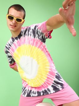 Bewakoof - Men's Yellow & Pink Tie & Dye Oversized T-shirt