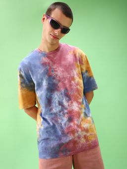 Bewakoof - Men's Blue & Pink Tie & Dye Oversized T-shirt