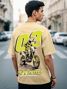 Bewakoof - Men's Ginger Root Brown Pure Moto Graphic Printed Oversized T-shirt
