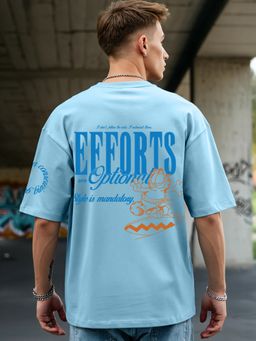 Bewakoof - Official Garfield Men's Chambray Blue Style Is Mandatory Graphic Printed Oversized T-shirt