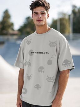 Bewakoof - Men's Vapour Blue Unf Graphic Printed Oversized T-shirt