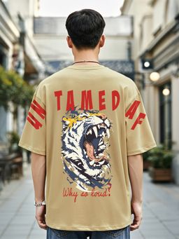 Bewakoof - Men's Ginger Root Brown Gun Tamed Af Graphic Printed Oversized T-shirt