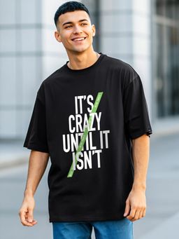 Bewakoof - Men's Jet Black It's Crazy Typography Oversized T-shirt