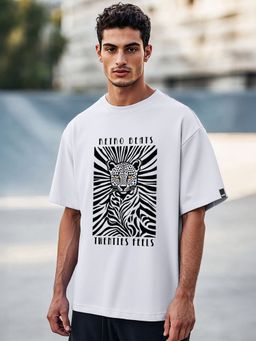 Bewakoof - Men's Lavender Retro Beats Graphic Printed Oversized T-shirt