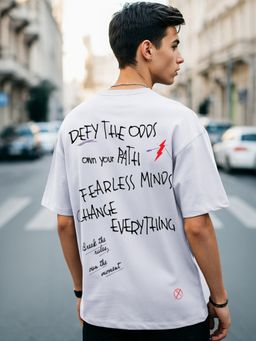 Bewakoof - Men's Lavender Defy The Odds Typography Oversized T-shirt