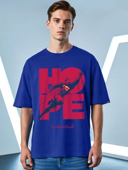 Bewakoof - Official DC Men's Blue Superman Graphic Printed Oversized T-shirt