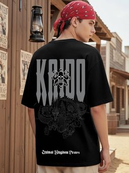 Bewakoof - Official One Piece Men's Jet Black Kaido Beast Graphic Printed Oversized T-shirt