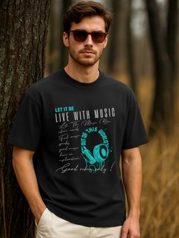 Bewakoof - Men's Black Live With Music Graphic Printed Oversized T-shirt