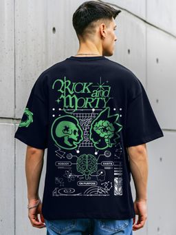 Bewakoof - Rick and Morty Men's Navy Blue God Rick Graphic Printed Oversized T-shirt