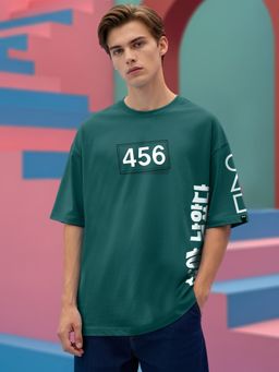 Bewakoof - Official Squid Game Men's Aventurine Green Contestants Graphic Printed Oversized T-Shirt