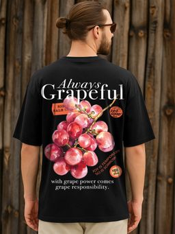 Bewakoof - Men's Black Grapeful Graphic Printed Oversized T-shirt