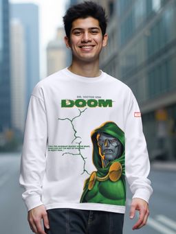 Bewakoof - Official Marvel Men's White Doom Graphic Printed Oversized T-shirt