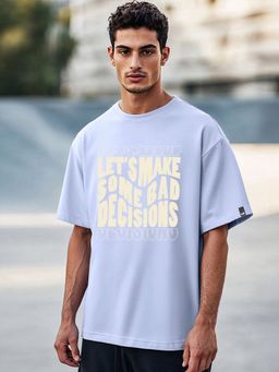 Bewakoof - Men's Baby Lavender Let's Make Typography Oversized T-shirt
