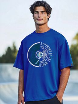 Bewakoof - Men's Blue Symphony Graphic Printed Oversized T-shirt