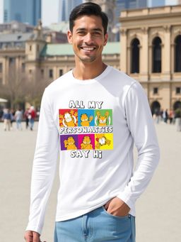 Bewakoof - Official Garfield Men's White Personality Graphic Printed T-shirt