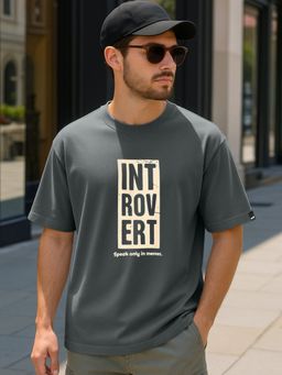Bewakoof - Men's Dark Grey Introvert Typography Oversized T-shirt