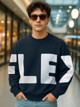 Bewakoof - Men's Navy Blue Typography Oversized Sweatshirt